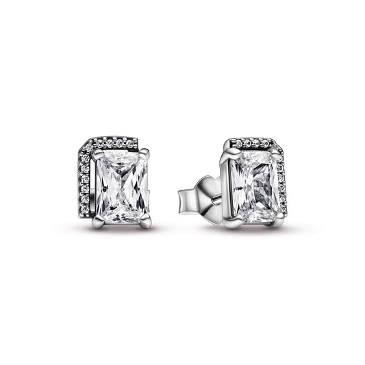 Rectangular Sparkling Halo Stud Earrings